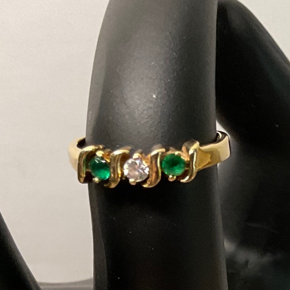 Avon Gold-Tone Teardrop Ring with Clear Crystal – Size 5 & Green Band Ring - Picture 3 of 8